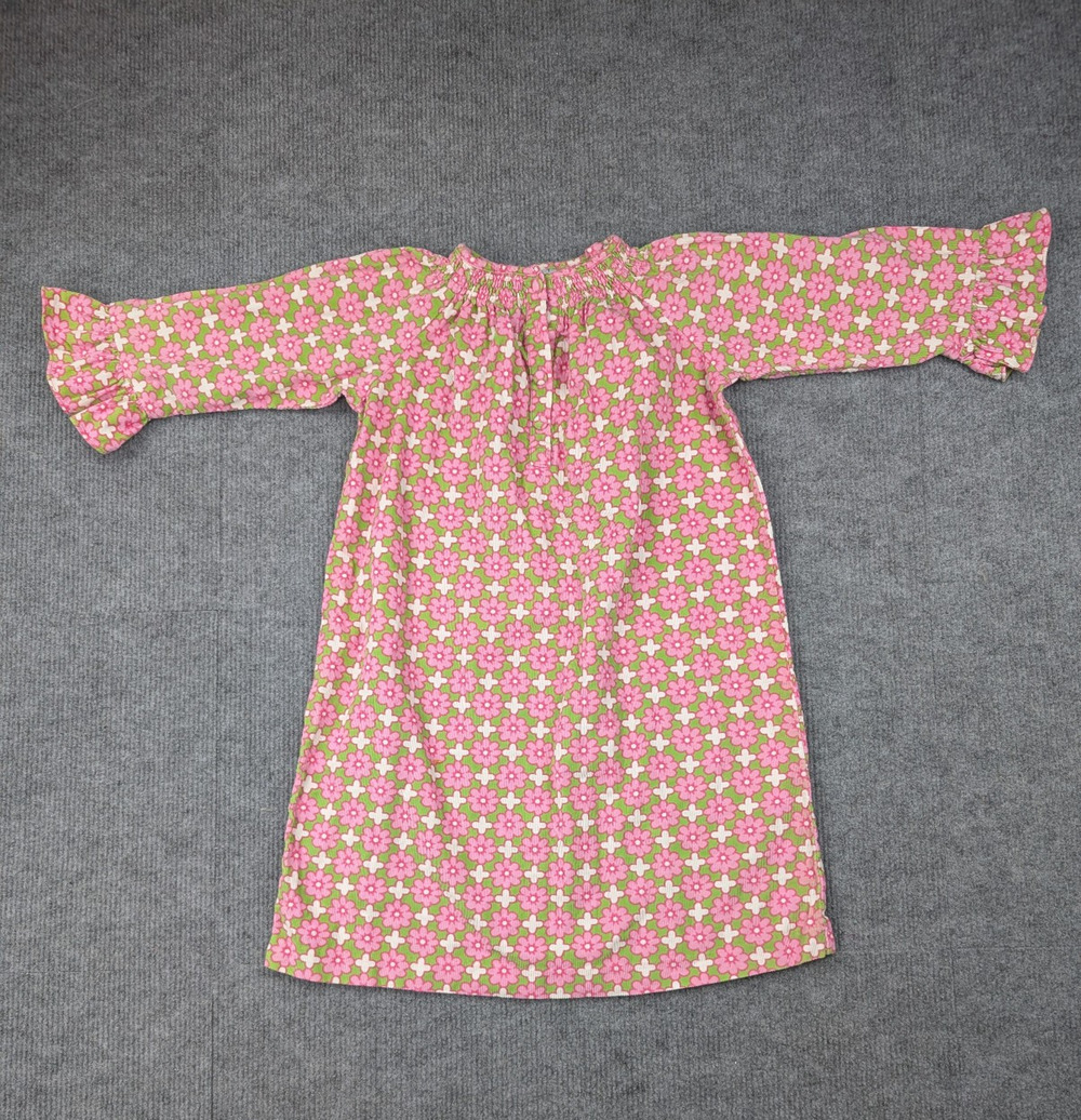Orient Express Dress Girls 7 Smocked Geometric Floral Retro Cotton Pink Corduroy